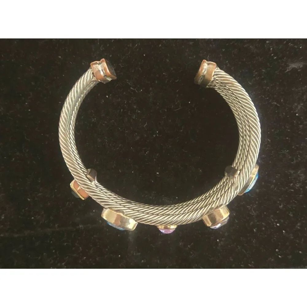Women's Silver Tone MultiColor Confetti Crystal CZ Cuff Bracelet - Picture 5 of 6